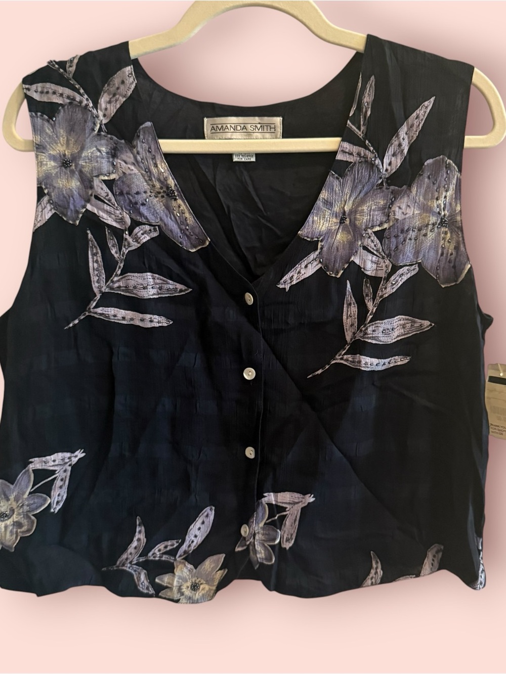 NWT Vintage Amanda Smith Beaded Floral Sleeveless Blouse